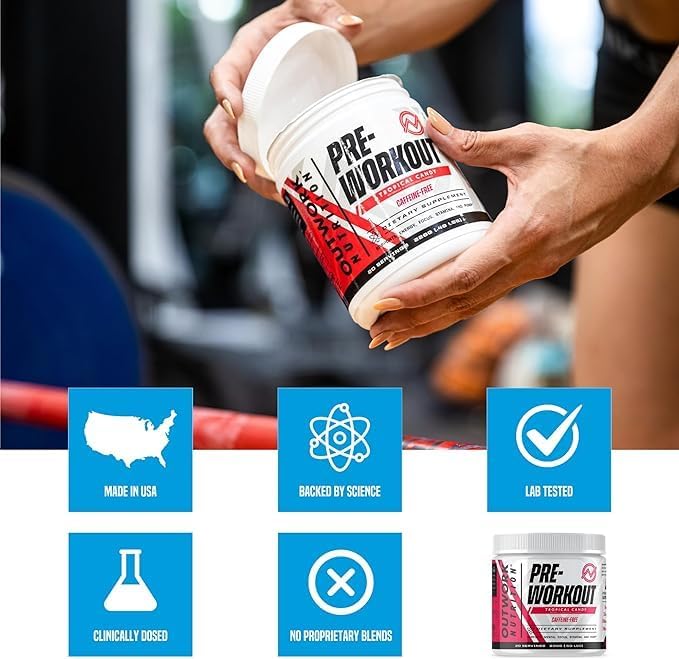 Outwork Nutrition Non-Stim Pre Workout Powder - Citrulline Malate, Beta-Alanine, Rhodiola Extract for Performance, Focus & Energy Boost - Preworkout for Men, Women (Caffeine Free, Tropical Candy)