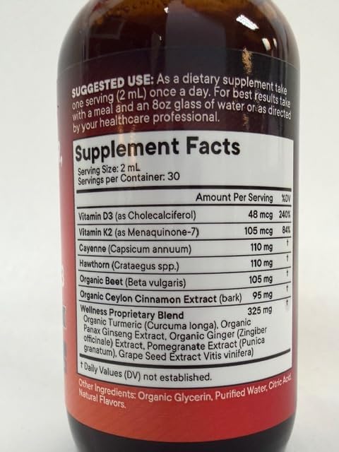 Cayenne Pepper Supplement Liquid Drops + Hawthorn Berry, Vitamin D3 K2 Beet Root Powder, Ceylon Cinnamon, Turmeric Curcumin, Organic Panax Ginseng - 6oz