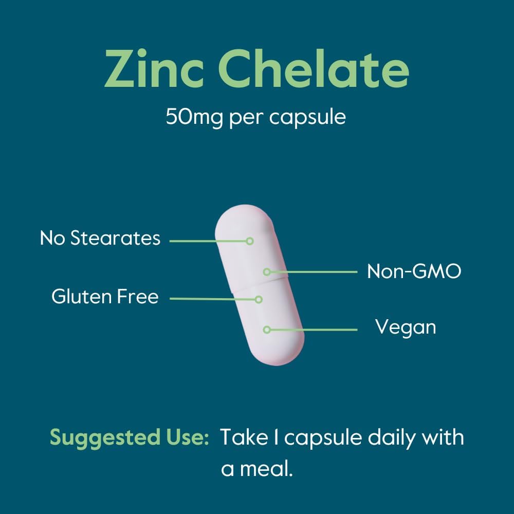 BESTVITE Zinc Chelate 50mg (480 Vegetarian Capsules) (240 x 2) - No Stearates - Vegan - Non GMO - Gluten Free