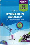 nutrazul Hydration Booster, Electrolytes Powder Sticks with Sodium, Potassium, Vitamin B6 & B12, No Artificial Sweeteners, Acai Berry Flavor, 30 Sticks