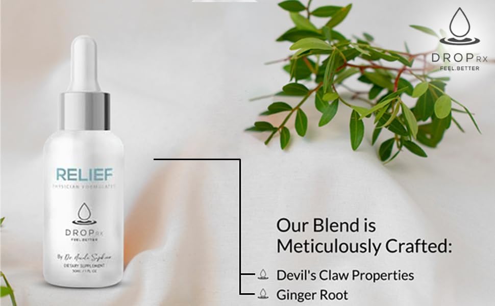DropRx Relief by Dr. Nicole Saphier – Devils Claw & Organic Ginger Root Extract, Supports Joint Health & Digestive Wellness , Organic, Non GMO, Vegan, Gluten Free & Kosher, Made in USA (2 Fl Oz)
