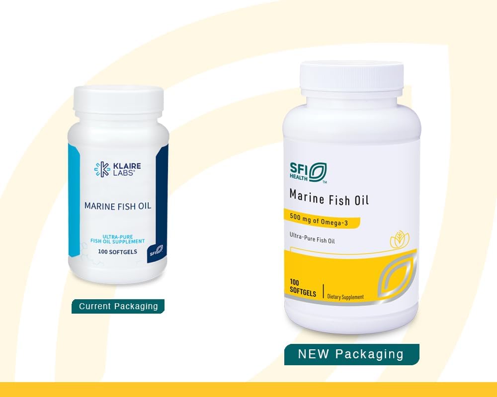Klaire Labs Marine Fish Oil - Ultra Pure 300 Milligrams EPA & 200 Milligrams DHA Omega 3 Unflavored Fish Oil with No Fishy Taste, Gluten-Free (100 Softgels)