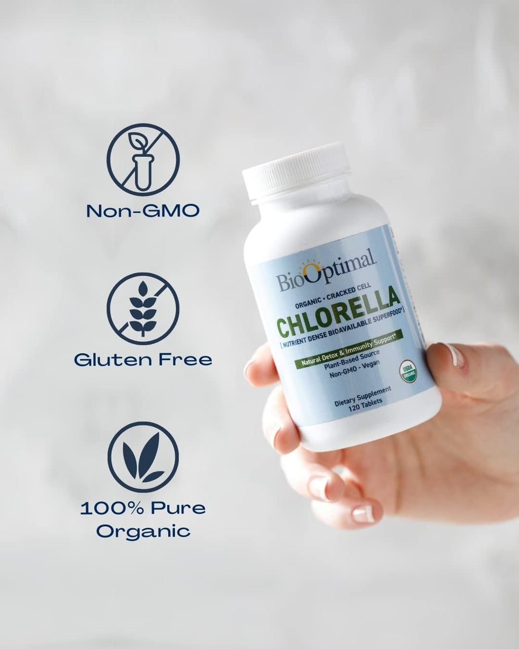 BioOptimal Organic Chlorella Tablets - Organic, Non-GMO, No Additives or Fillers - 500mg Premium Quality Dietary Supplement with Vitamins, Minerals, & Antioxidants (120 Tablets)