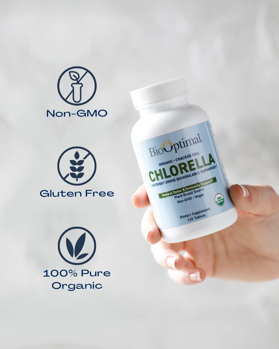 BioOptimal Organic Chlorella Tablets - Organic, Non-GMO, No Additives or Fillers - 500mg Premium Quality Dietary Supplement with Vitamins, Minerals, & Antioxidants (120 Tablets)