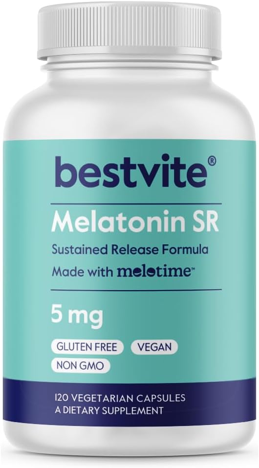 BESTVITE Melatonin SR 5mg (120 Vegetarian Capsules) - Extended Release Melatonin - Vegan - Non GMO - Gluten Free