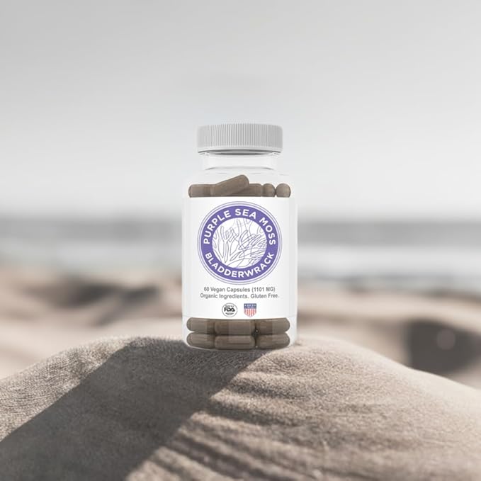 Purple Seamoss + Bladderwrack Seaweed Capsules - 2202mg Complete Nutrient Profile, Wildcrafted & Wildharvested, Made in the USA, Rich in Minerals, 60 ct