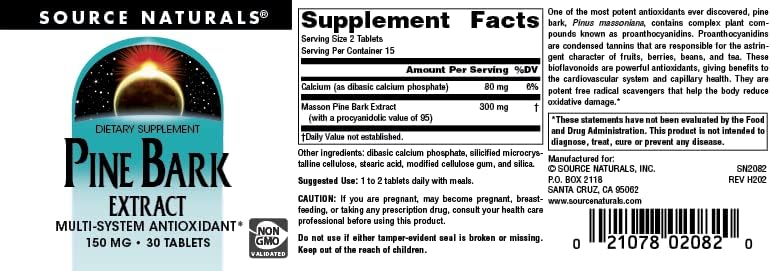 Source Naturals Pine Bark Extract - Multi-System Antioxidant* - 150mg - 30 Tablets