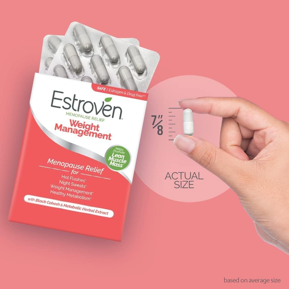 Estroven Weight Management for Menopause Relief - 60 Ct. - Clinically Proven Ingredients Help Manage Weight, Provide Night Sweats & Hot Flash Relief - Drug-Free & Gluten-Free