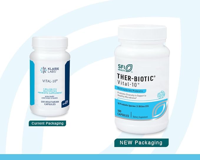 SFI Health Klaire Labs Ther-Biotic Vital 10 - Multistrain Probiotic with Lactobacillus, Bifidobacterium & More - Support Gut Health, A Balanced Microbiome & Immune Function (100 Capsules)