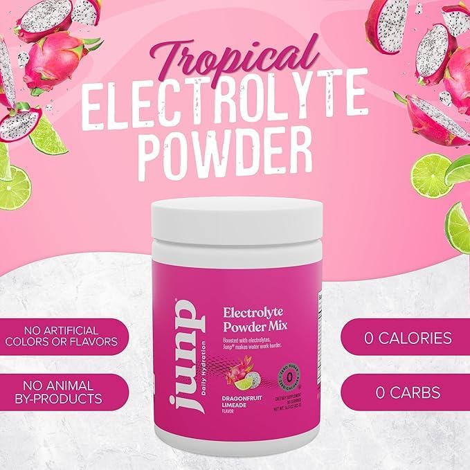 JUNP Electrolytes Powder No Sugar No Carbs - Exotic Tropical Dragonfruit Limeade Drink Mix - Potassium & Salt Electrolyte Hydration Powder Zero Calorie Sugar Free Electrolyte Powder, 180 Servings