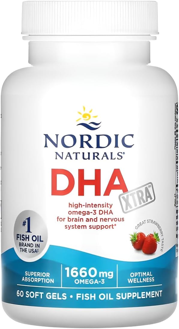 Nordic Naturals DHA Xtra, Strawberry - 60 Soft Gels - 1660 mg Omega-3 - High-Intensity DHA Formula for Brain & Nervous System Support - Non-GMO - 30 Servings