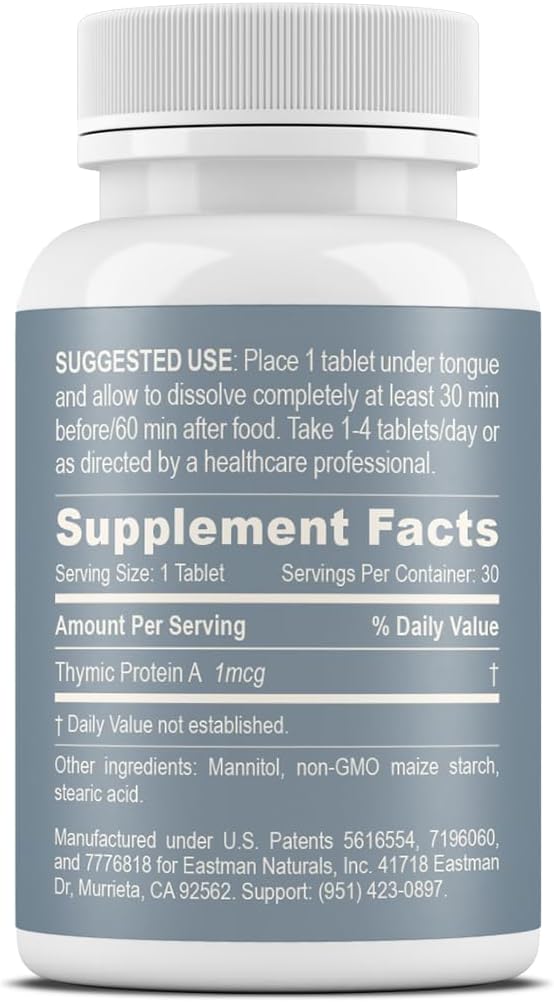 Thymic Protein A Tablets (1 McG TPA) – Immune System Support Supplement – All Natural, Non-GMO, Fast-Dissolve Sublingual Tablets – 30 Tablets
