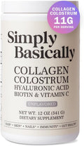 Colostrum & Collagen Peptides Powder with Biotin, Hyaluronic Acid & Vitamin C | Gut Health & Bloating, Immune Support, Hair, Skin & Nails Supplement | Unflavored | 30 Servings