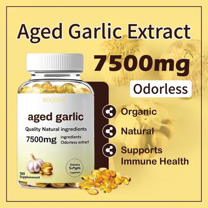 Aged Garlic Extract 7500mg Odorless - 180 Softgels | Organic, Non-GMO, Gluten-Free | Supports Immune Health (1bottle)