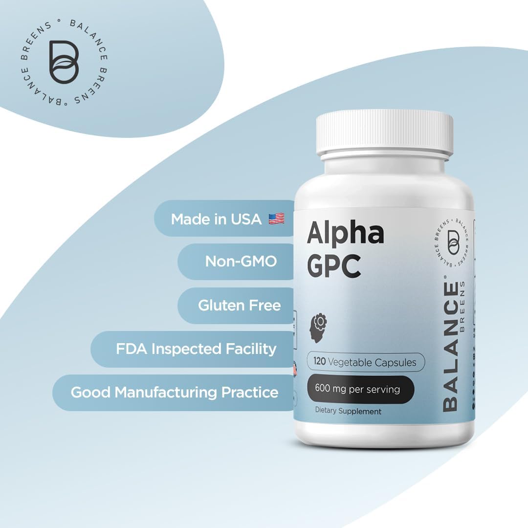 Alpha GPC Choline Supplement 600mg, 120 Veg Capsules - Advanced Memory Formula, Nootropic Brain Support (Pack of 2)