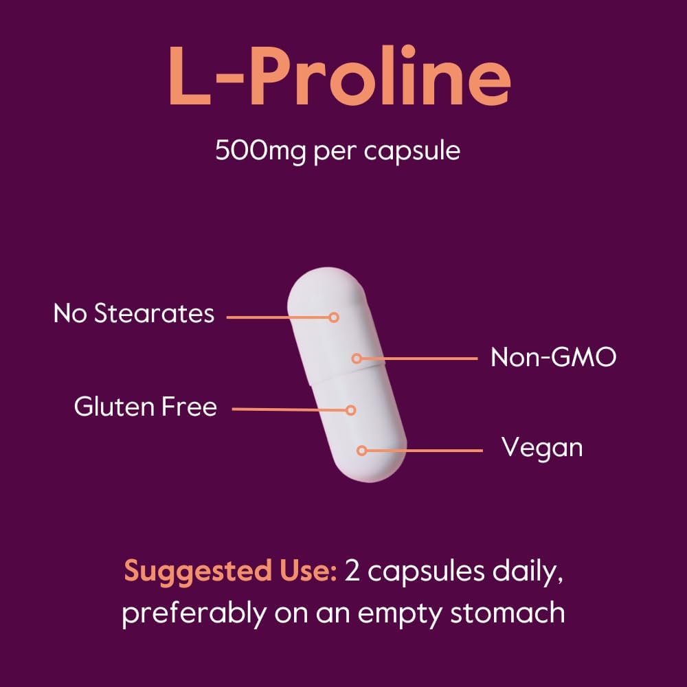 BESTVITE L-Proline 500mg (120 Vegetarian Capsules) - No Stearates - No Fillers - Vegan - Gluten Free - Non GMO