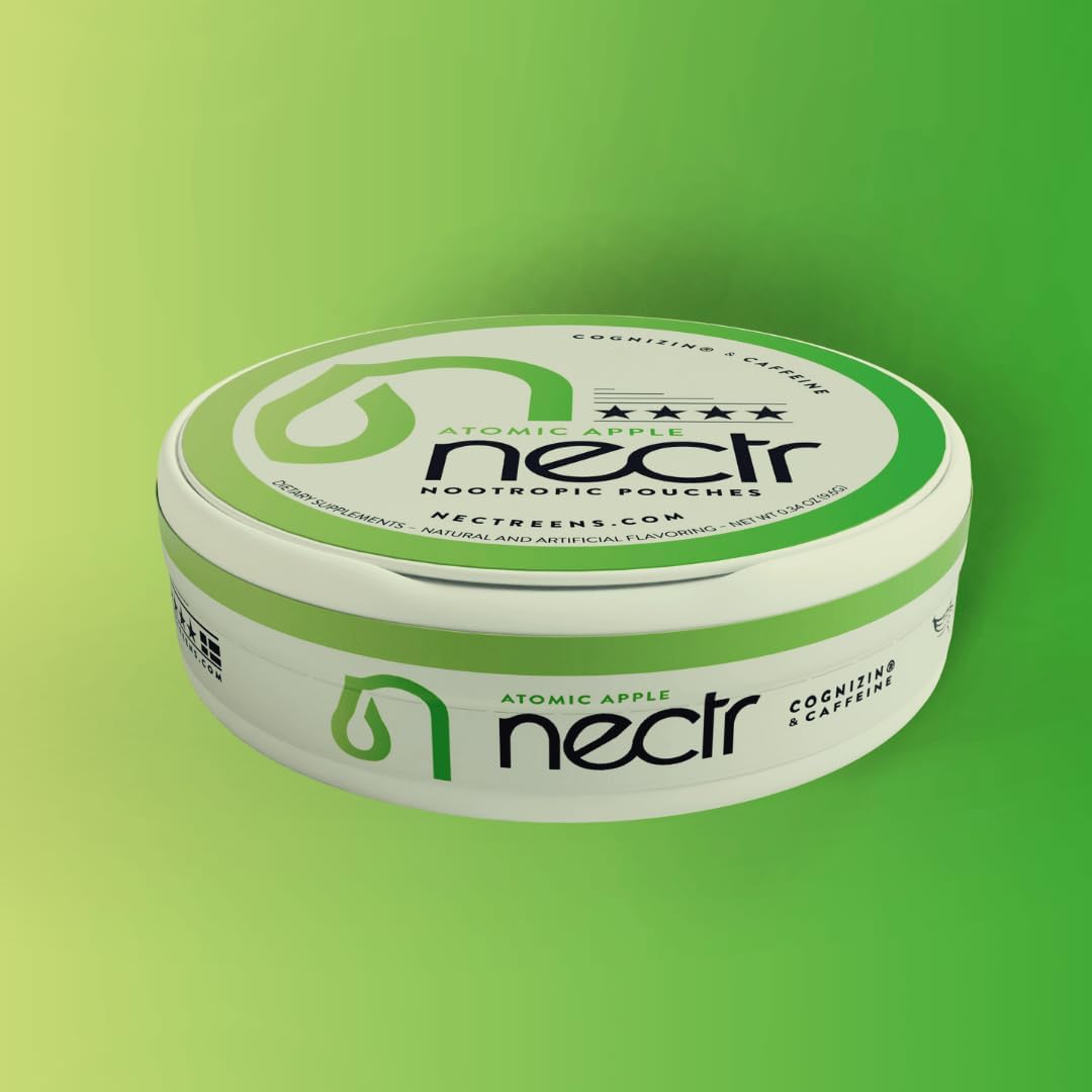 Nectr Energy Nootropic Pouches – Atomic Apple Flavored, Caffeine Pouches with Cognizin® Citicoline. Sugar-Free Brain Treats. Smooth, Sustained Focus & Energy Supplement - 1 Puck of 16pcs