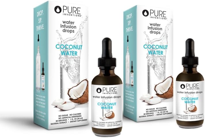 Pure Hydration Coconut Water Drops, 30 Servings, 1oz, Pack of 2 (Packaging May Vary)
