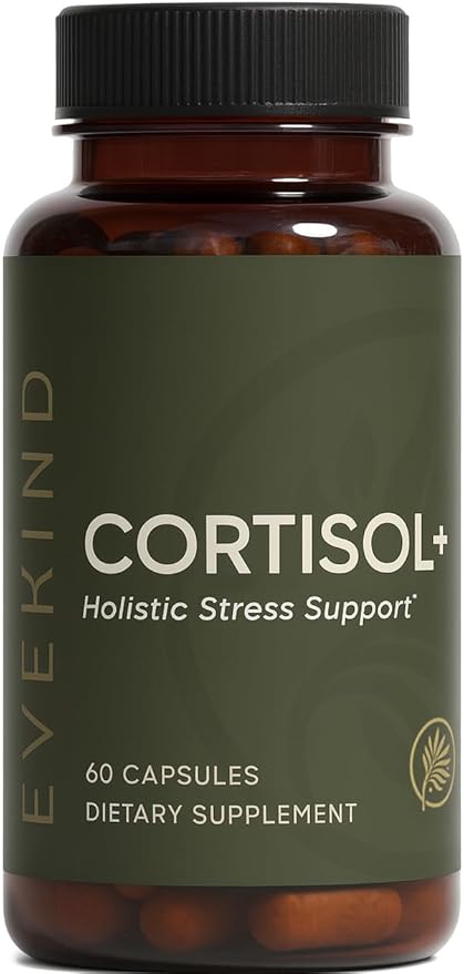 EVEKIND Cortisol Manager + Women’s Stress Relief & Hormone Balance Supplement – Adrenal Support for Mood, Focus & Energy – KSM-66® Ashwagandha, Rhodiola, L-Theanine – Vegan, Non-GMO, 60 Capsules