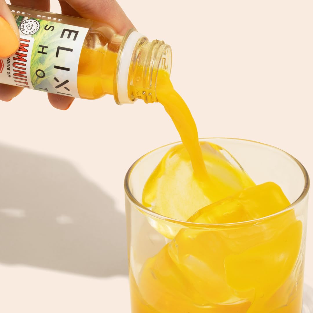 Elixir Shots, Immunity Boost Wellness Shot with Cold-Pressed Turmeric, Ginger, Orange and Black Pepper, No Added Sugars or Artificial Ingredients,12-pack