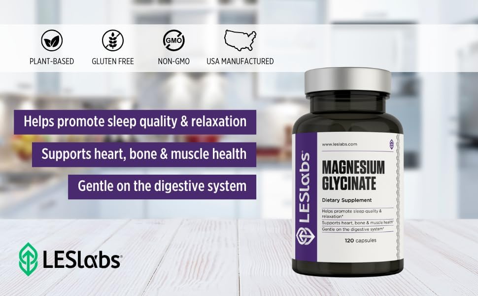LES Labs Magnesium Glycinate – Supports Restful Sleep, Heart Health, Stress Relief, Metabolism, Nerve & Muscle Function, Gentle on The Digestive System – Non-GMO Supplement – 120 Capsules