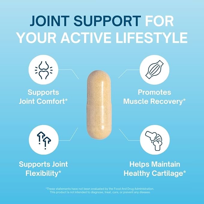 Joint Support Supplement - Joint Supplement, Knee, Tendon and Ligament Supplements - Joint Supplements for Men & Women with Marine Collagen, Omega 3, Glutamine & Vitamin D3-60 Capsules