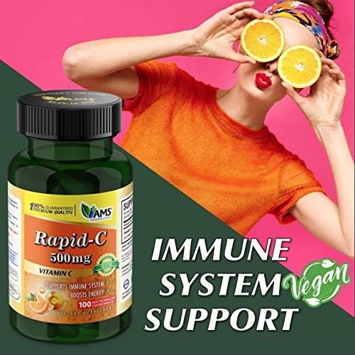 America Medic & Science Rapid-C 500mg Vitamin C Supplement (1 Pack of 100 Tablets) Energy Booster, Daily Immune System Support, Antioxidant | Vegan, Non-GMO Coated Ascorbic Acid for Adult Men & Women