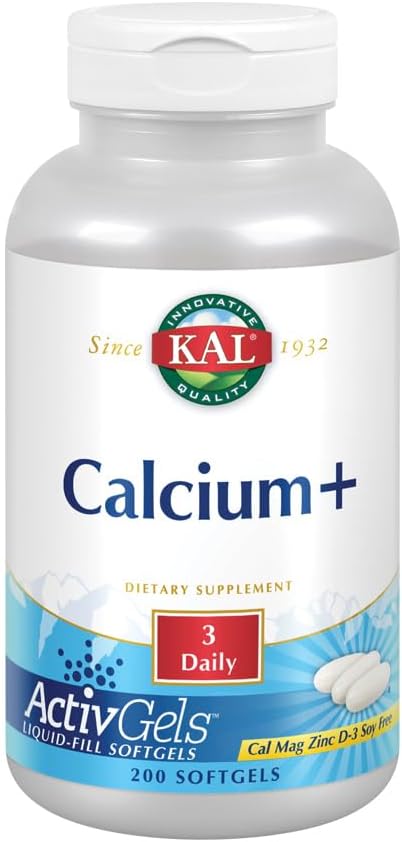 KAL Calcium Plus Softgels - 1000mg per Serving, Calcium, Magnesium, Zinc, & D3 Supplement, for Men and Women - 200 Count Softgels