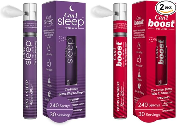 Fast Acting Oral Vitamin Sprays, Natural Sleep Aid and Energy Booster Enabling Increased Focus and Alterness Throughout The Day - 30 Servings, 240 Sprays in Each Canister