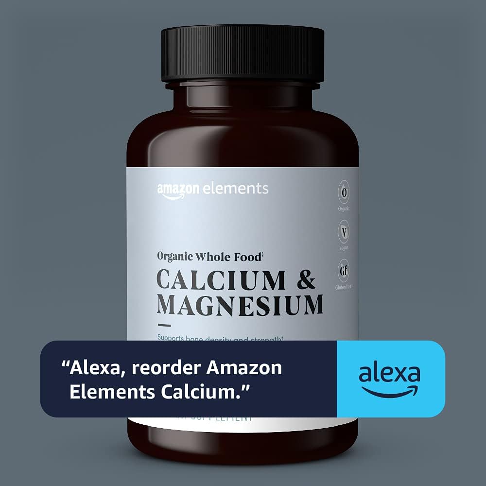 Amazon Elements Organic Whole Food Calcium & Magnesium, 90 Tablets (Pack of 4)