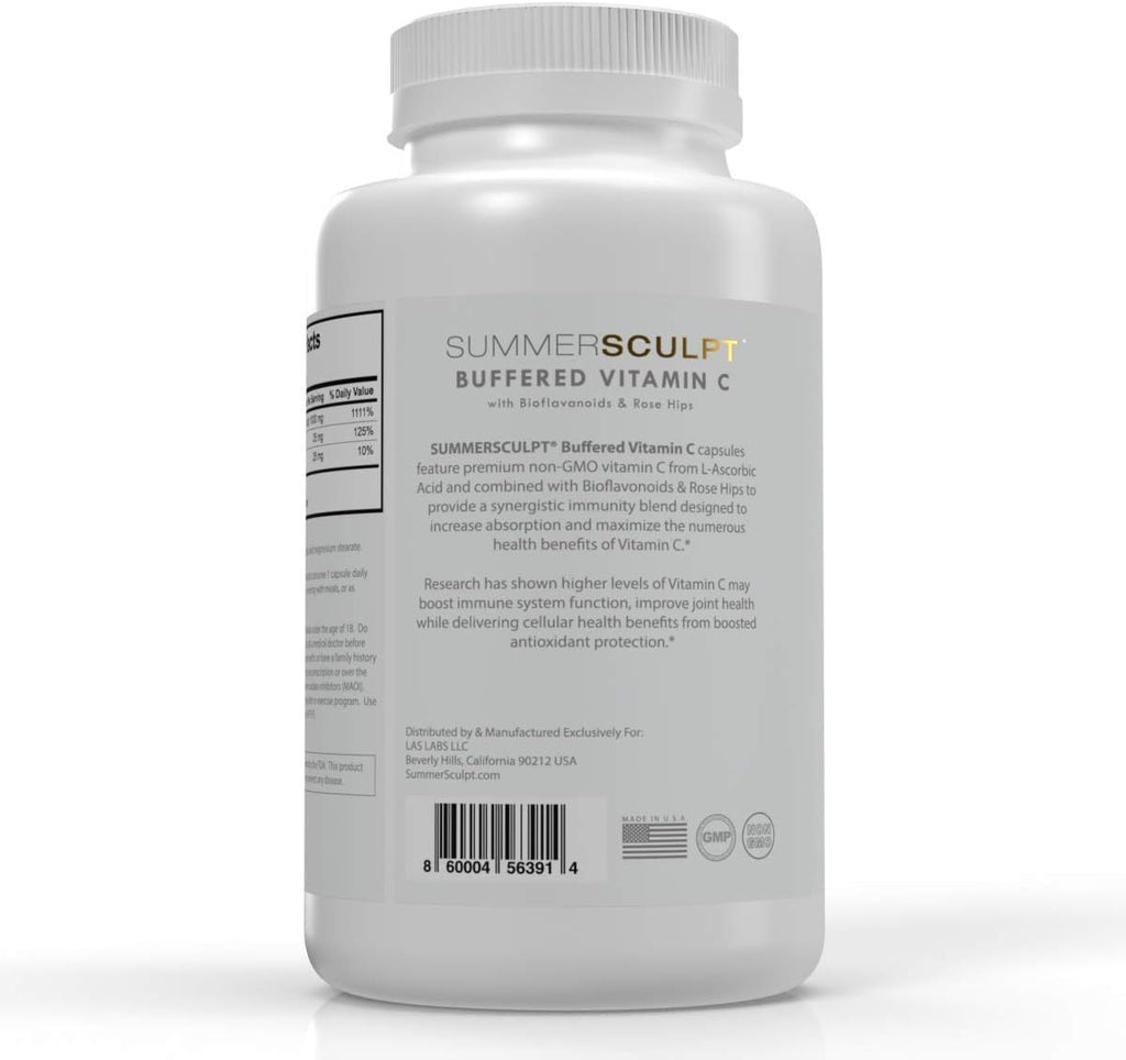 Vitamin C 1000 mg Daily Immune Support with Rose HIPS & Citrus Bioflavonoids Healthy Skin & Joints Buffered Non-GMO Non Acidic, 120 Capsules