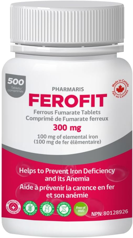 Ferofit – Ferrous Fumarate 300mg (100mg Elemental Iron), 500 Tablets, Cost-Effective Iron Supplement, Prevent Iron Deficiency Anemia, Iron Supplement for Women & Men