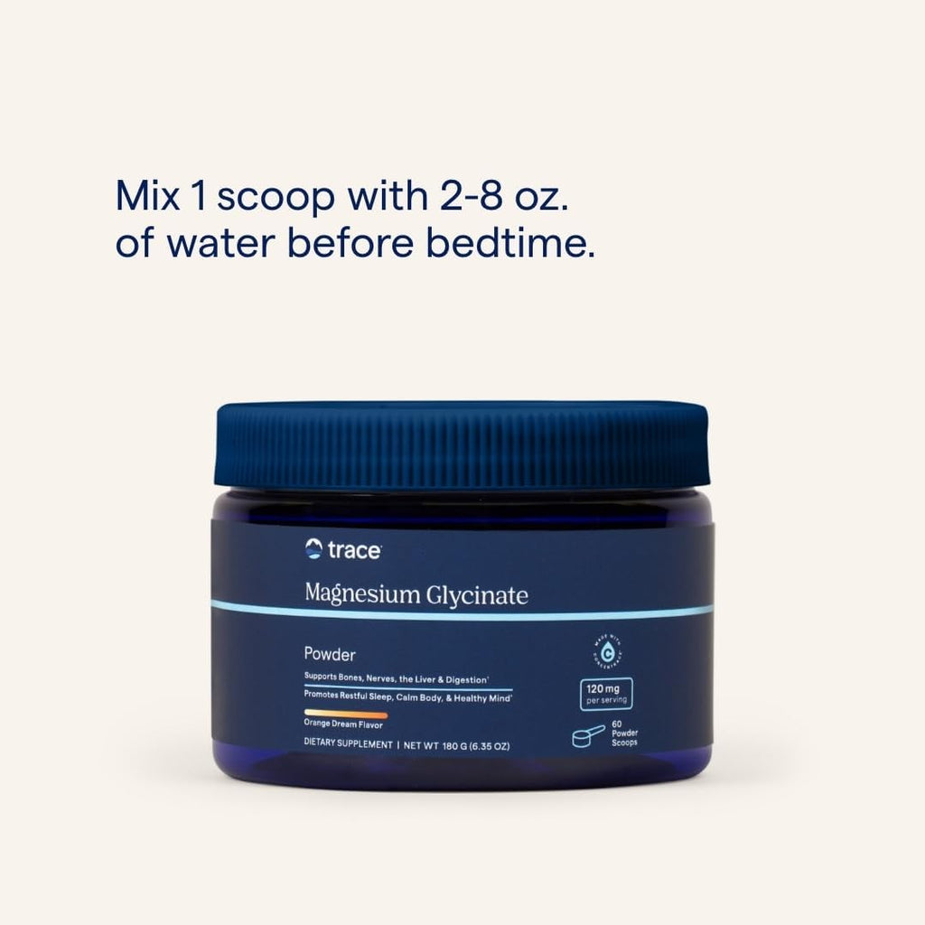 Trace Minerals Magnesium Glycinate Powder - Daily Magnesium Powder for Sleep Support - Calming Bedtime Drink - Natural & Gentle - Orange Dream - 180g (60 Servings)