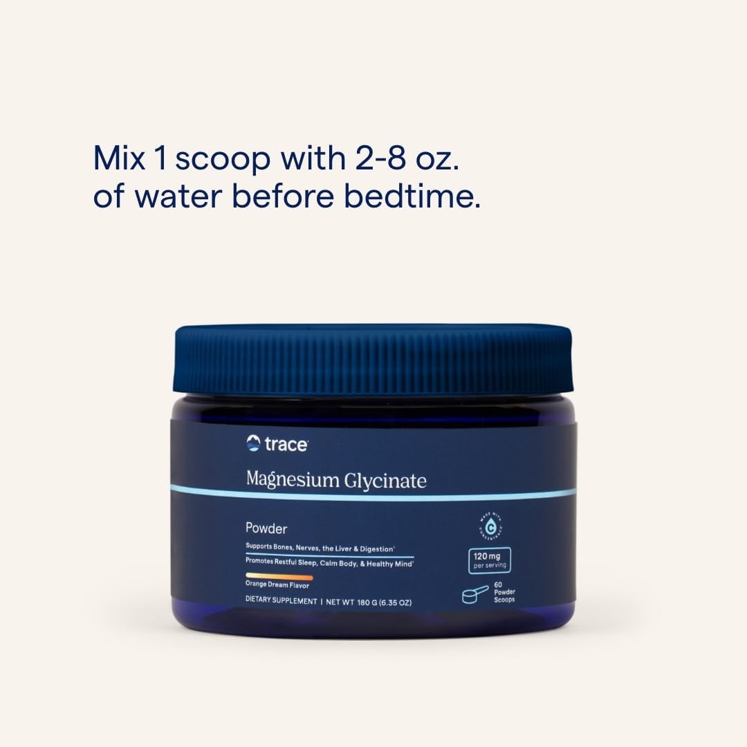 Trace Minerals Magnesium Glycinate Powder - Daily Magnesium Powder for Sleep Support - Calming Bedtime Drink - Natural & Gentle - Orange Dream - 180g (60 Servings)