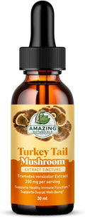 Amazing Botanicals Turkey Tail Mushroom Extract Tincture – 250mg per Serving – Dual Extract Liquid Supplement – Immune Support & Wellness – Vegan, USA Made – 1oz/30mL
