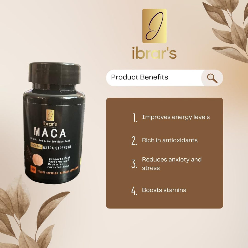 ibrar's Maca Capsules, 1500mg Extra Strength, Black, Red & Yellow Maca Root, 60 Veggie Capsules