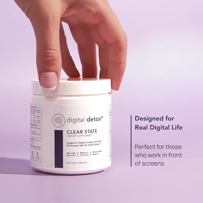 CLEAR STATE Digital Detox Eye Health and Screen Recovery Support - L-Theanine, GABA, 5-HTP, Lutein and Zeaxanthin Supplement, Astaxanthin, Bilberry, B12 - Vegan Meltonin Free Eye Vitamins