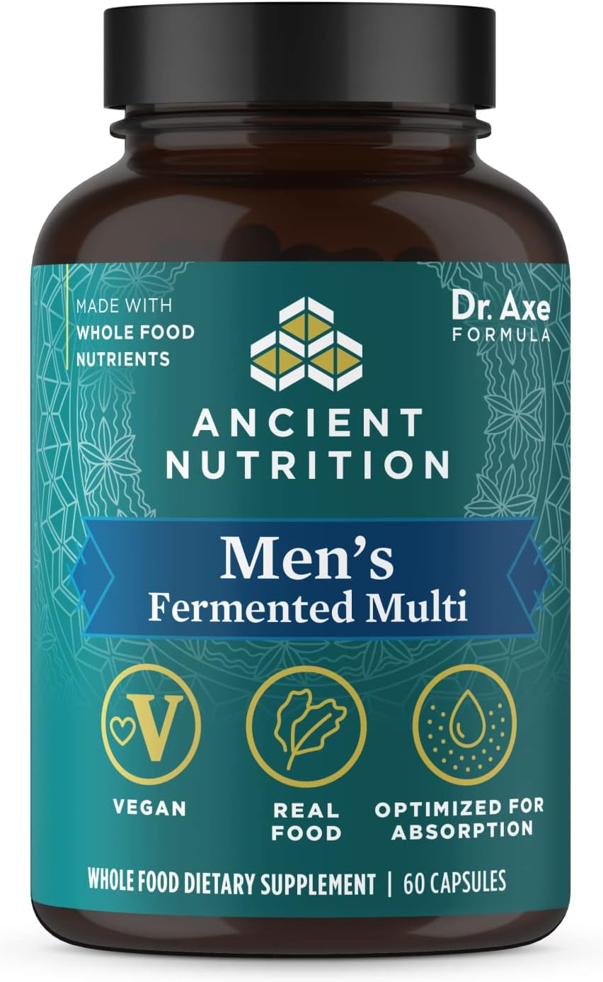 Ancient Nutrition Multivitamin for Men, Men's Fermented Multivitamin with Vitamin A, C, D, E, K, Zinc & Magnesium, Immune Support, Vegan, 60 Ct
