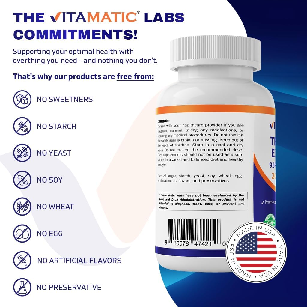 Vitamatic Tribulus Terrestris for Men - 2000 mg per Serving - 95% Saponins - 180 Vegetable Capsules - Made in The USA - Gluten Free & Non-GMO