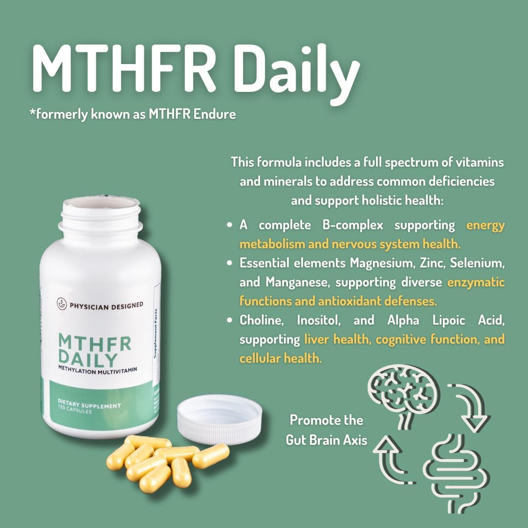 Physician Designed MTHFR Daily Multivitamin | Methylated Multivitamin for Men & Women | for Energy, Mood, & Heart | Vitamin B-Complex | 120 Capsules