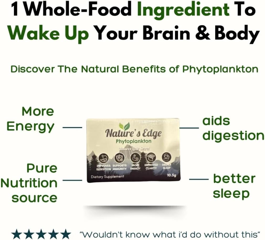 Natures Edge Pure Marine Phytoplankton Powder - Supports Energy, Immune Health, Digestion - Essential Vitamins, Minerals, Omega-3 Greens Powders - Superfood Powder's Healthy Sleep, Gut Health - 10.5g