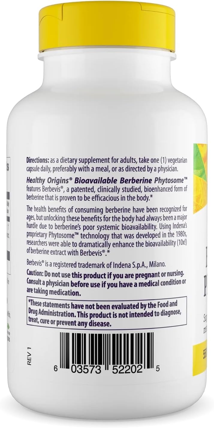 Healthy Origins Berberine Phytosome 550 mg (Berbevis), Berberine Supplement for Metabolic Support, Non-GMO, Vegan, 120 Veggie Caps