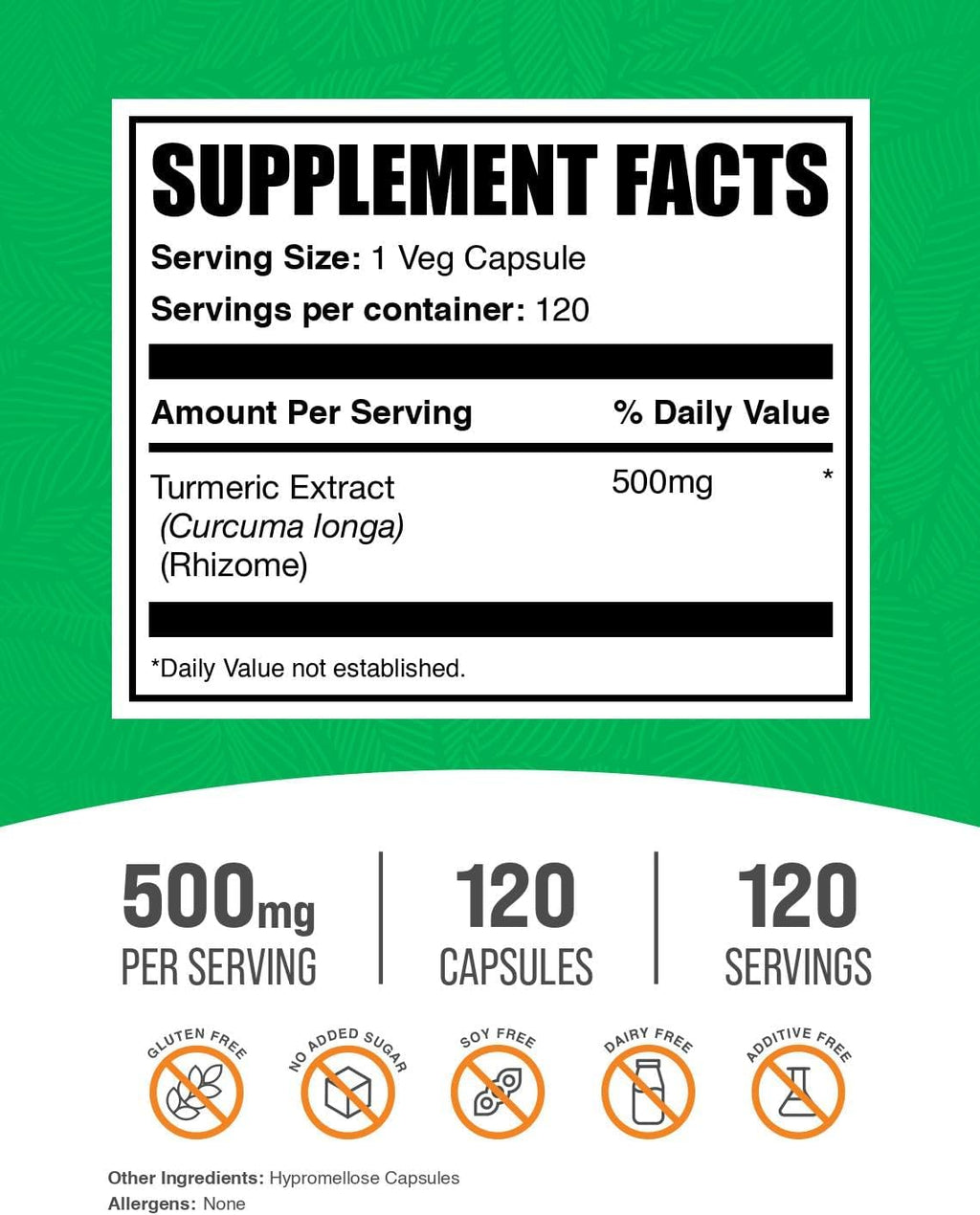 BulkSupplements.com Turmeric 500mg Extract Capsules - Curcumin Supplements, Turmeric Curcumin - Gluten Free,120 Veg Capsules (Pack of 1)