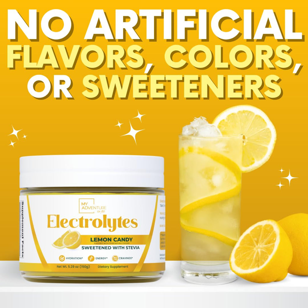 Zero Sugar - Lemon Candy Electrolytes Powder - Refreshing Hydration - Caffeine Free Energy with All Natural Ingredients - Vegan, Keto & Paleo - Sugar Free Electrolytes Powder Drink Mix - 37 Servings
