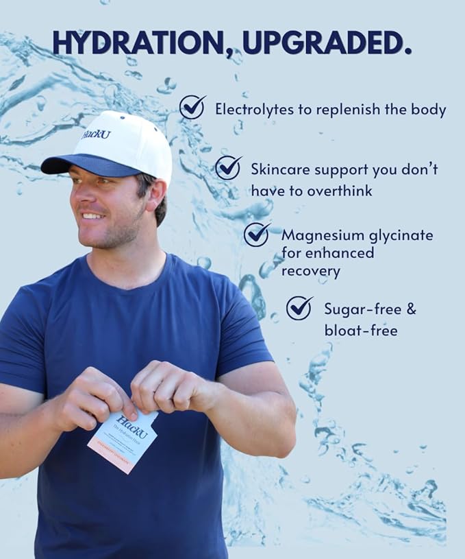 HackU The Hydration Hack, Strawberry Lemonade, Sugar-Free, Electrolyte Drink Mix with Sea Salt, Magnesium, Potassium, Hyaluronic Acid, Vitamin-C, 10pk/25pk