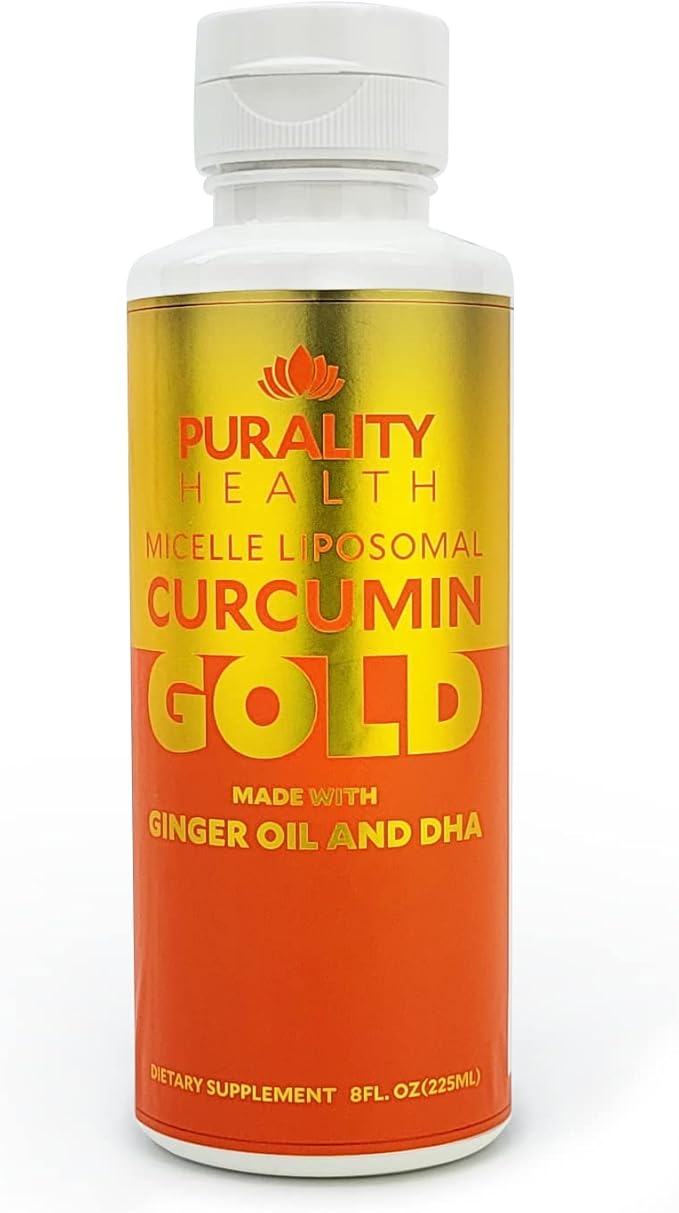 PURALITY HEALTH Curcumin Gold, from Turmeric with Ginger Oil & DHA Omega-3s, Micelle Liposomal Enhanced Absorption, Joint Health, 15 Day Supply