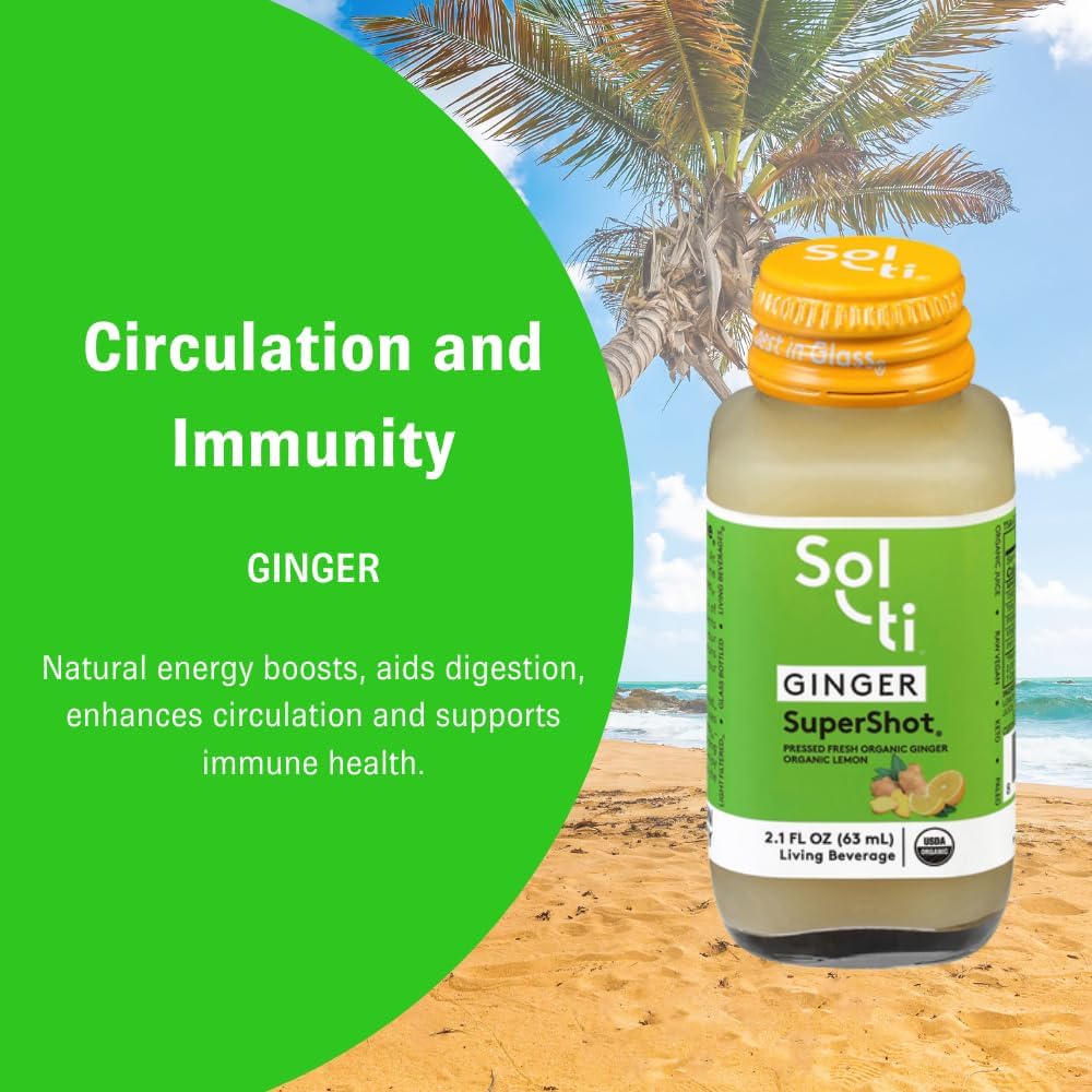 Sol-ti Organic Ginger SuperShot Drink, Aids Digestion, Circulation and Cleansing, SuperFood, Cold-Pressed Apple and Lemon Juice Blend, 12 Pack (2.1 Fl oz)