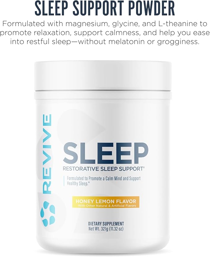 Revive MD Melatonin-Free Sleep Support Supplement for Adults, Honey Lemon - Natural Sleep Aid Supplements with Magnesium (Glycinate), Inositol & L-Theanine for Deep Relaxation (30 Servings)