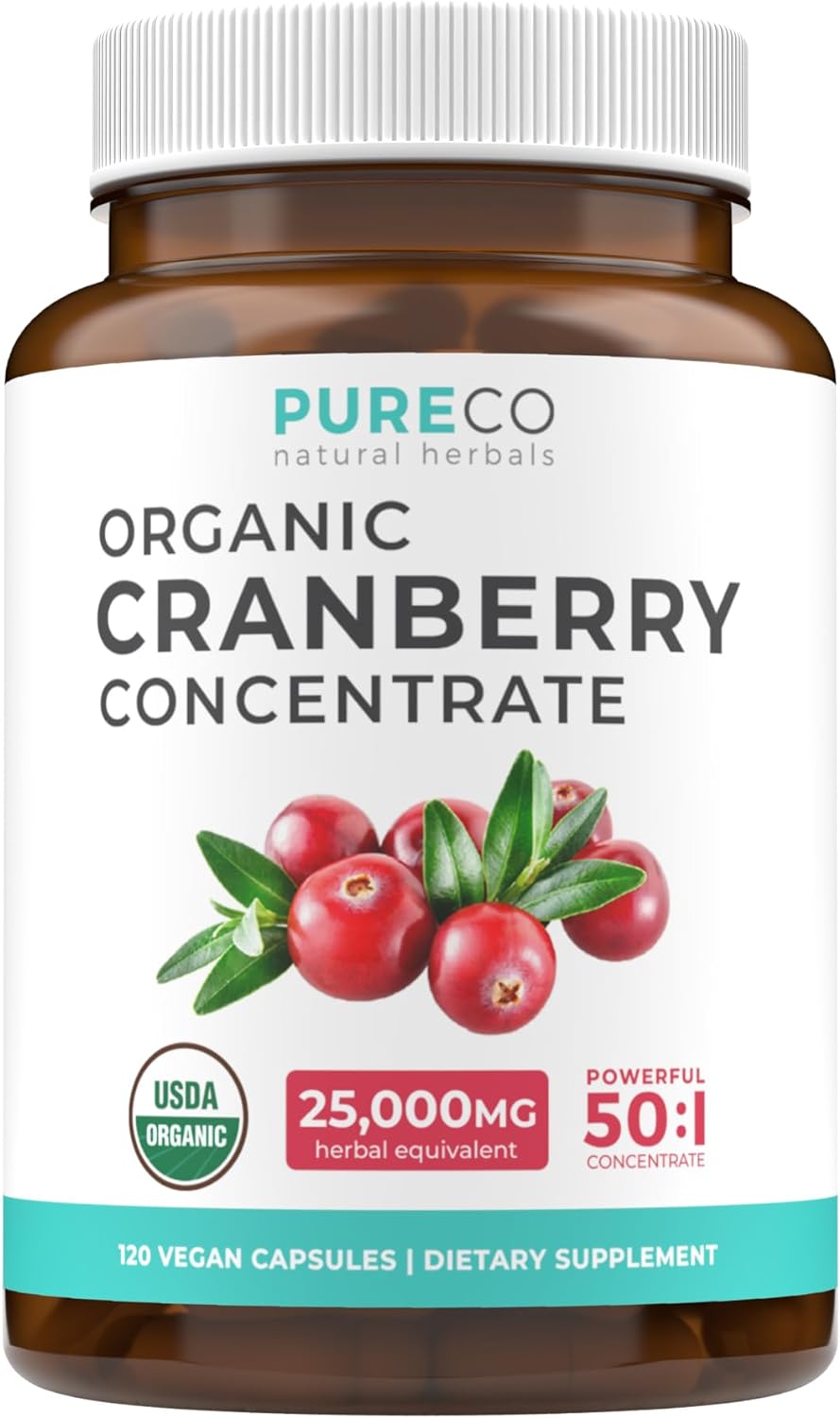 Organic Cranberry Extract Capsules - Super 50X Potency Cranberry Pills for Women to Support Urinary Tract Bladder and Kidney - Vegan Non-GMO USDA Organic & North American Sourced (4 Month Supply)