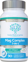 Magnesium L-Threonate Complex 7-in-1 with 1000mg of Magtein Plus Magnesium as Bisglycinate, Taurate, Citrate, Gluconate, Malate & Lactate - Supports Sleep - Vegan, US Made and No Artificial Nasties